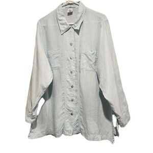 H&M B'B Women's Coastal 100% Linen Button Up Tunic Shirt Light Blue Size Large